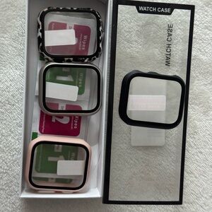 Set of Apple Watch Cases in Black, Pink, silver and Leopard Print